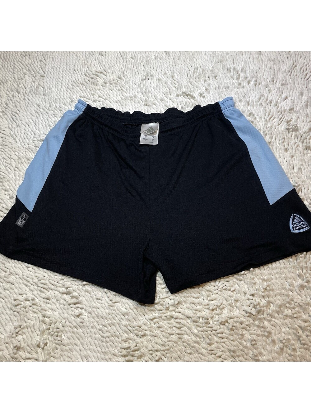 Vintage Y2K Adidas Shorts Men's Large Black Blue Embroidered Athletic Soccer